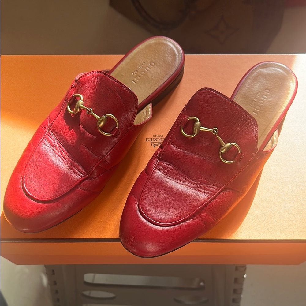 Gucci Red Leather Women's Loafers